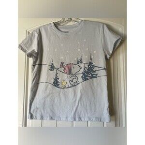 Peanuts Light Blue Snoopy & Woodstock Winter Graphic Tee